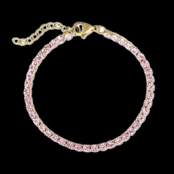Pink Tourmaline CZ 18K Gold Stainless Steel Tennis Bracelet October Birthstone - Picture 5 of 7